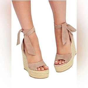 Seraih Womens Lace up Espadrilles Platform Wedges Heels Tie Ankle Shoe Size 8.5